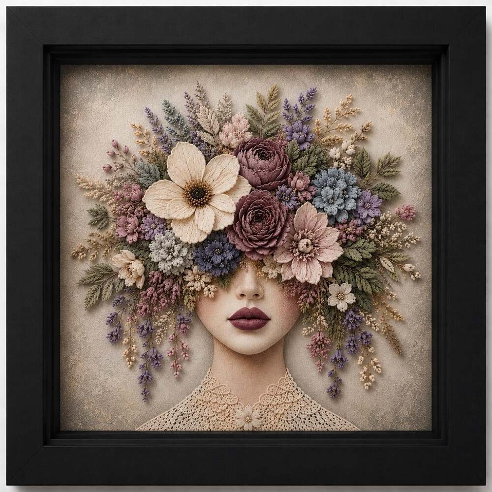 8 X 8 Black Framed Vintage Floral 99 A 3